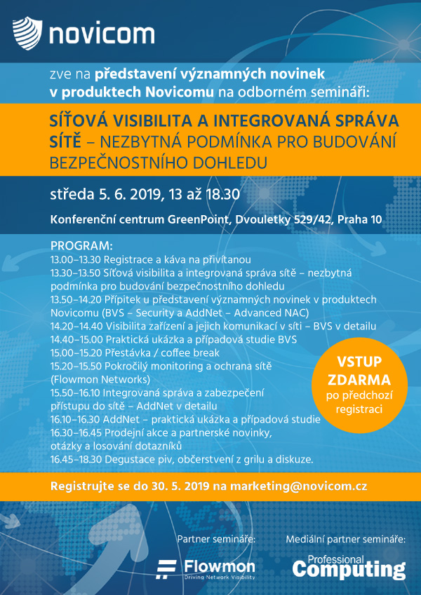 Pozvánka na Novicom seminář 5. 6. 2019, Praha